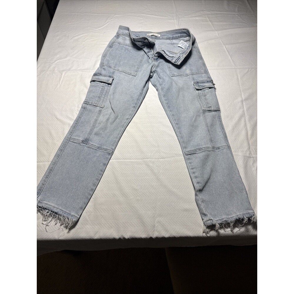 Womens KanCan Light Blue Denim Button Distressed Jeans 27